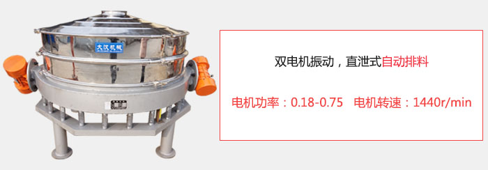 雙電機振動，直泄式自動排料電機功率：0.18-0.75   電機轉速：1440r/min。